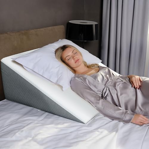 Extra Wide Bed Wedge Pillow 12 Inch Height - Memory Foam Top & Jacquard Cover - GERD Acid Reflux Support