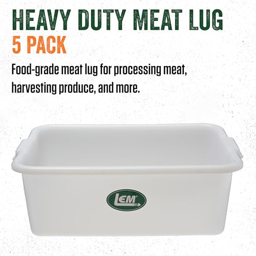 Heavy Duty Meat Lugs - White Plastic Food-Grade Totes for Meat Processing - 5 Pack