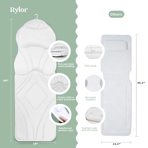 Rylor Full Body Bath Pillow ? Luxury Cushion for Bathtub | Extra Large & Thick | Premium Packaging - Head, Neck, Shoulder & Back Support ? Quick-Dry, Mold Resistant ? for Women & Men (White)