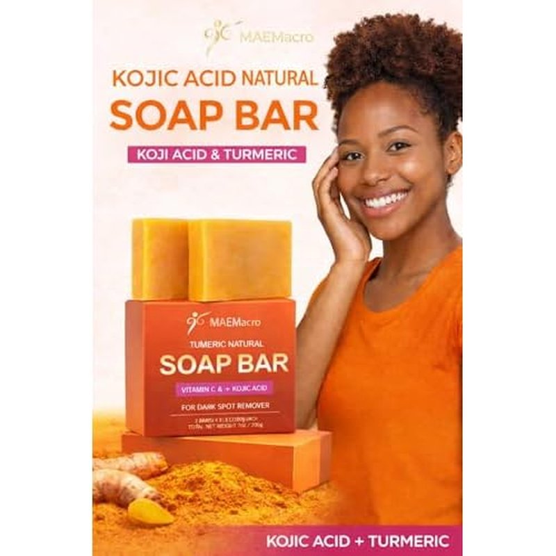 MAEMacro Turmeric & Kojic Acid soap bar with Vitamin C, Retinol, Collagen, Hyaluronic Acid, and Vitamin E | Reduce Dark Spots | Fine Lines, and Improve Skin Tone (2 Soap Bars)