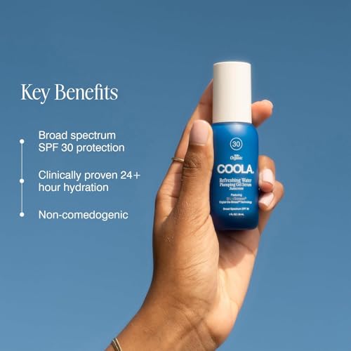 COOLA Refreshing Water Plumping Gel with SPF 30, Dermatologist Tested Face Sunscreen with Hyaluronic Acid, Organic Aloe, and Coconut Water, 1 Fl Oz
