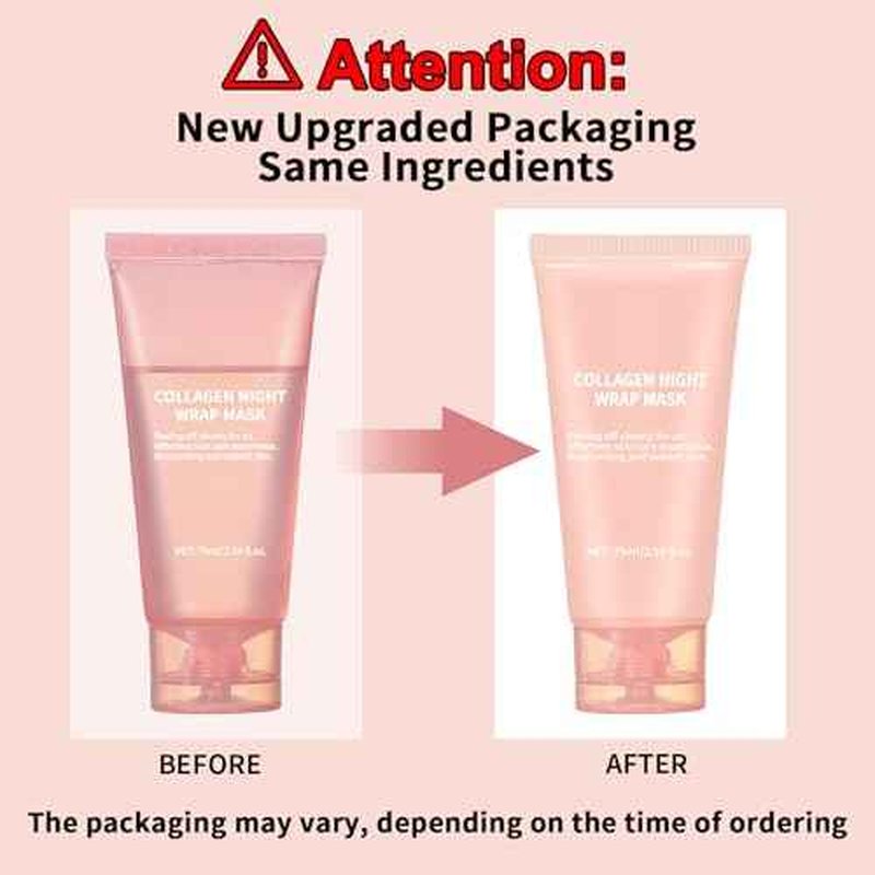 Collagen Night Wrapping Mask Peel-Off Overnight Collagen Face Mask - Deeply Hydrates & Firming & Glowy - Reduce Sagging & Wrinkle For Glowing Skin 2.54 fl.oz with Mask Applicator