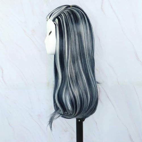 Black and White Frankie Cosplay Wig with Ponytail - Heat Resistant Costume Wig - Variation: White