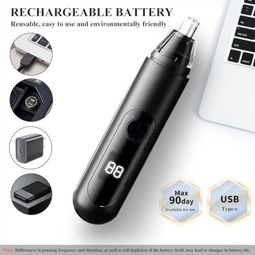 Nose Hair Trimmer for Mens and Women- 2025 Professional Painless Eyebrow & Facial Hair Trimmer for Men Women, Battery-Operated Trimmer with IPX7 Waterproof, Dual Edge Blades for Easy Cleansing Black