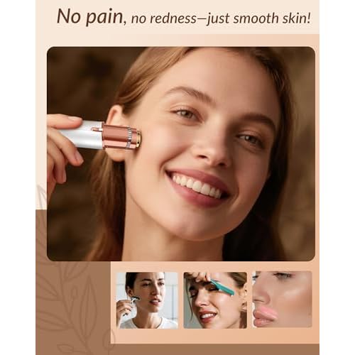 Facial Hair Removal for Women: Painless Rechargeable Face Shaver Electric Hair Remover Device for Peach Fuzz Upper Lip Chin (White)