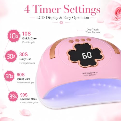 Pink UV LED Nail Lamp 248W Fast Curing Gel Polish Dryer with Auto Sensor