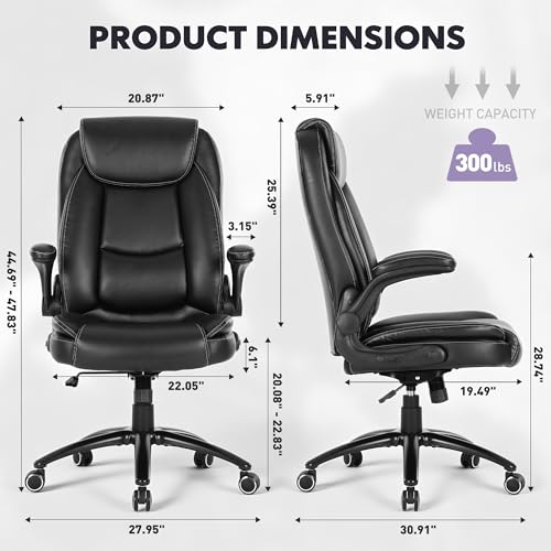 COLAMY Black Executive Desk Chair 300lbs Capacity with Ergonomic Lumbar Support