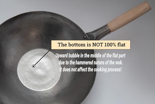 14-Inch Flat Bottom Carbon Steel Wok with Wooden & Steel Handles - Heavy Duty