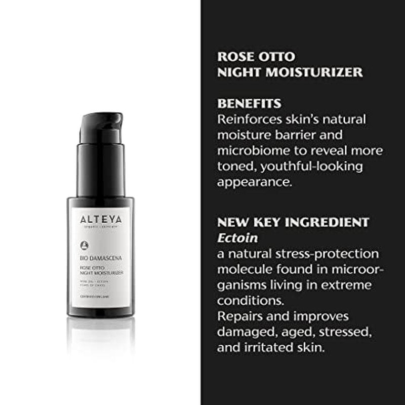 Alteya Organics Night Moisturizer Certified Organic Skin Care 1.7 Fl Oz/50 mL Bio Damascena Award-Winning Face Cream With Organic Bulgarian Rose Oil Hydrating, Toning and Rejuvenating