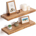 Floating Shelves Set of 2 - Natural Elm Live Edge Wall Shelves, 8-inch Deep, 24-inch Length