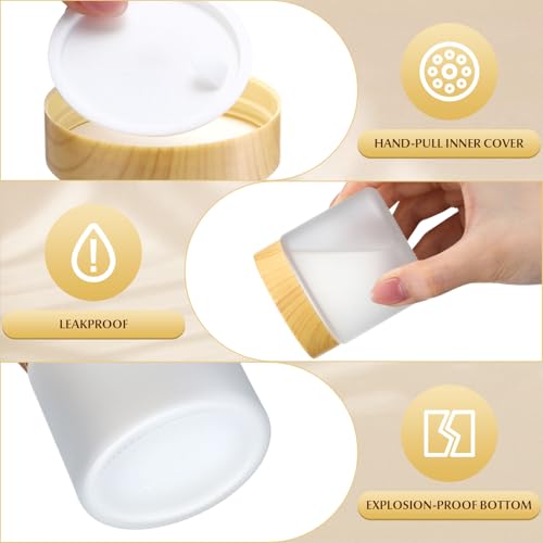 Norme 24 Pcs 4oz Glass Jars with Lids Empty Small Glass Containers and Inner Liners Reusable Cosmetic Jars Round Airtight Bottles with Plastic Woodgrain Lids(Frosted Style,Translucent)