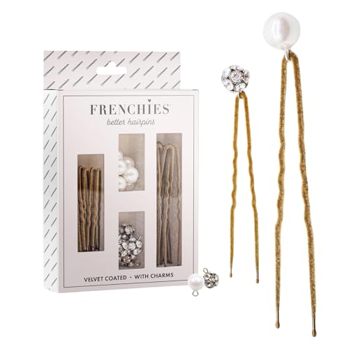 Frenchies Velvet-Coated French Hair Pins with Pearls & Crystals - Blond, 20 Pack