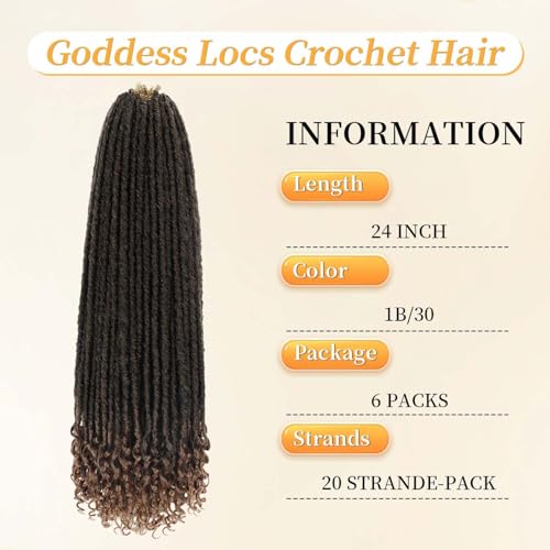 24 Inch Dreadlocks Crochet Hair Extensions Pack of 6 - Goddess Locs Braids 1B/30#
