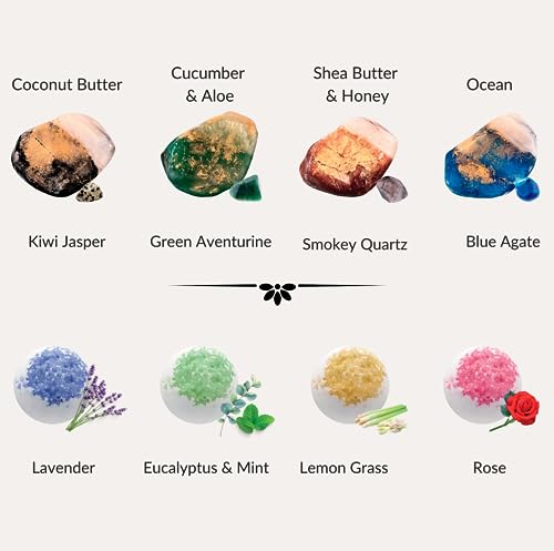 Gemstone Soap & Bath Bomb Set - Relaxing Spa Gift for Women - Earth & Home - 4 Decorative Rock Soaps with Crystals & 4 Fizzing Bath Bombs - Natural Ingredients & Essential Oils