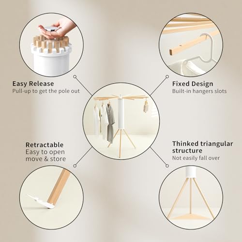 Wooden Foldable Clothes Drying Rack Tripod with 16 Rods - Standing Version