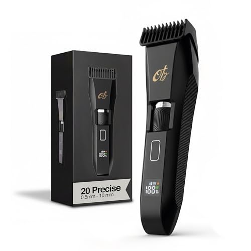 Oty Beard Trimmer for Men Adjustable - Waterproof Cordless Hair Clippers with 20-Length Dial, Stainless Steel Blades, LED Display & Travel Lock - Rechargeable Grooming Kit ? Ideal Gift for Men