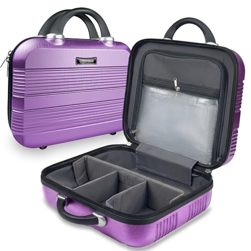 14" Portable Hard Shell Makeup Travel Case - Stylish PC+ABS Cosmetic Organizer for Women - Scratch-Resistant, Elastic Strap, Mini Suitcase - Perfect for Romantic Gifts£¨Futuristic Purple£©