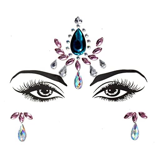 Face Jewels Tattoo Mermaid Face Crystal Stickers Rhinestones Body Glitters Removable Face Gem for Halloween Costume Party 6Pcs (Set C)