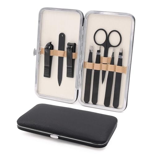 Tweezers and Fingernail Clippers Kit, 8 Pcs Professional Tweezer Nail Clipper Set Stainless Steel Manicure Tools with Case for Men Women