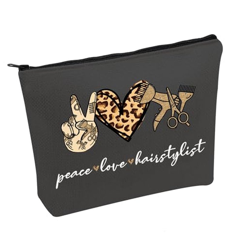 JXGZSO Scissor Makeup Organizer Hair Stylist Cosmetic Pouch Bag Hairdresser Gifts For Women Peace Love Hairstylist Toiletry Bag (Peace Love Hairstylist Black)