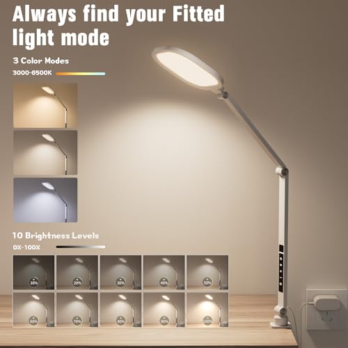 LitONES LED Desk Lamp with Clamp - White, Adjustable, Multi-Functional