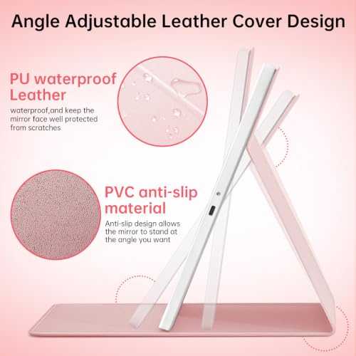 FUNTOUCH 2500mAh Rechargeable Travel Makeup Mirror with Lights - Pink N