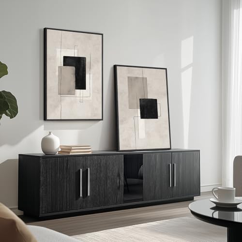 20x30 Inch Minimalist Abstract Wall Art Set of 2 - Black & Beige Framed Canvas Decor