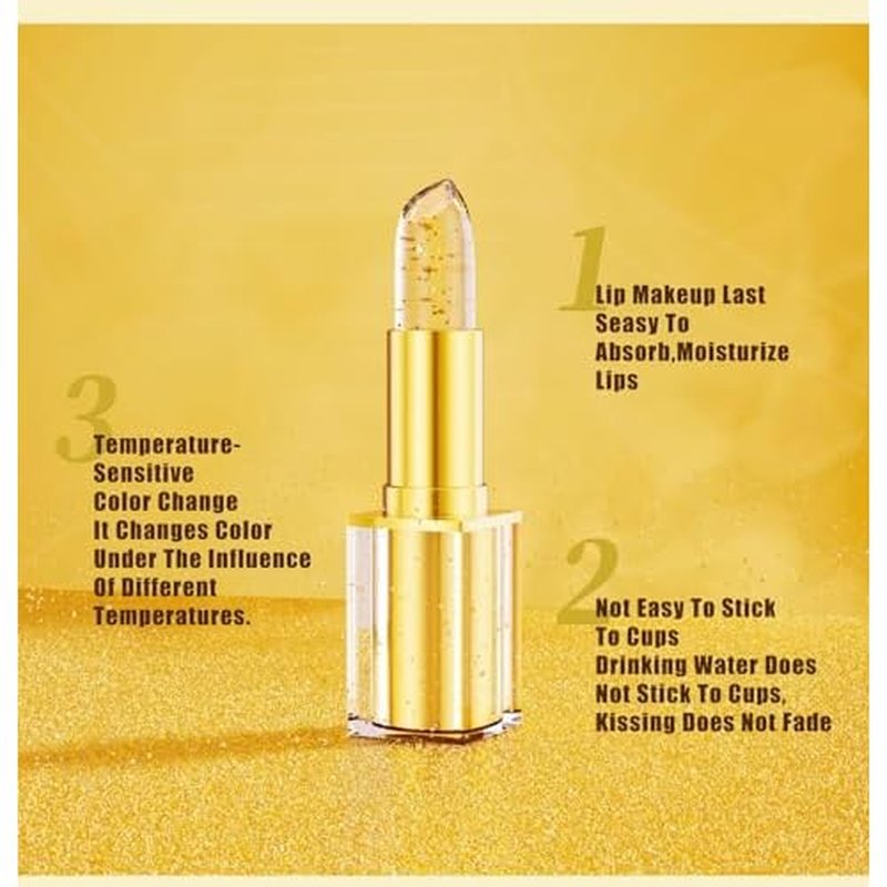 3PCS Color Changing Lipstick, Transferproof Gold Crystal Ph Lipstick Color Changing, Clear Lip stick That Changes Color, Long Lasting 24 Hours Moisturizing, Moisturizing Glossy Shine Lip Gloss