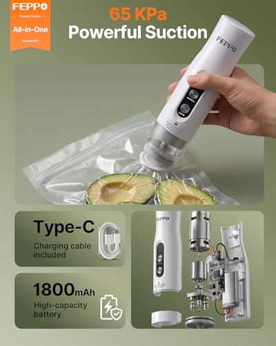 FEPPO Compact Vacuum Sealer with 3 Containers & 10 Bags - Powerful Food Preservation Kit