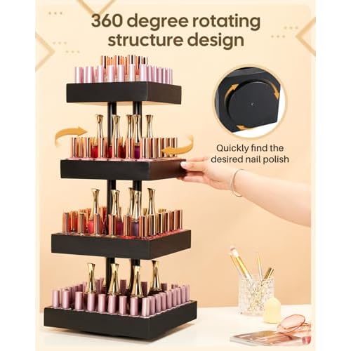 Homde Nail Polish Organizer for 86-123 Bottles, 360 Rotating Nail Polish Rack Holder, Display Storage Shelf for Fingernail Stand and Essential Oil, Gifts for Women Girls- Bamboo,Black