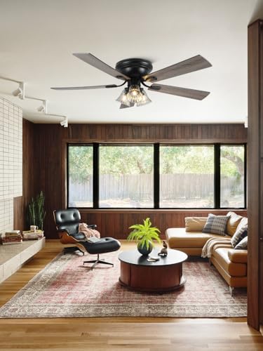 52 Inch Flush Mount Farmhouse Ceiling Fan with Lights and Remote - Variation 5215