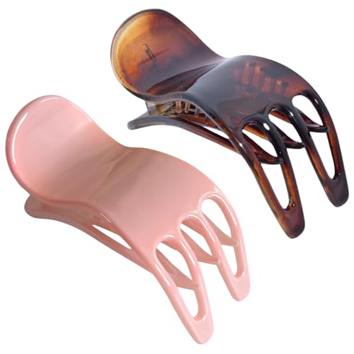 Parcelona French Bear Paw Claw Hair Clip - Blush Pink & Brown, Medium 3 inch