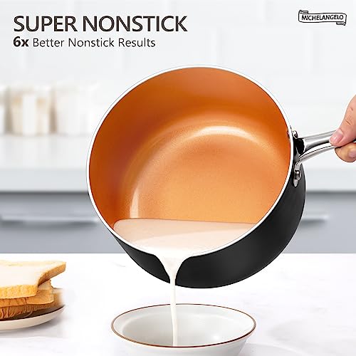 Michelangelo 3-Piece Nonstick Saucepan Set with Lids, 1 Qt, 2 Qt & 3 Qt Copper Coated Ceramic Pans