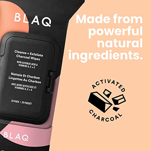 Natural Activated Charcoal Face Wipes - Dual Sided Exfoliating & Makeup Remover - 25 Count - Travel Size