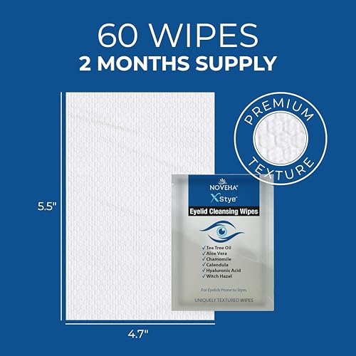 NOVEHA 120 Pack of 60-Count Eyelid & Lash Relief Wipes with Tea Tree & Hyaluronic Acid