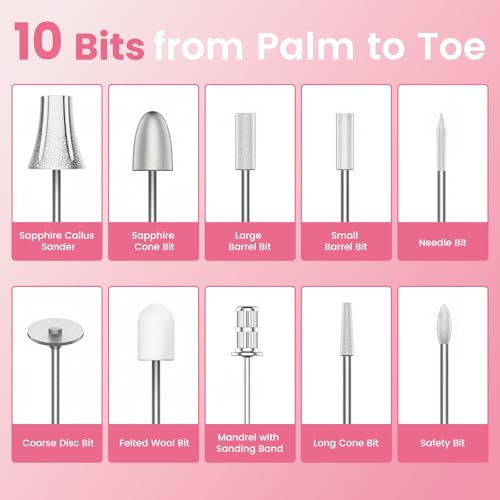 Black Electric Nail Drill with 10 Speeds & 10 Bits – Beginner-Friendly Professional Nail File
