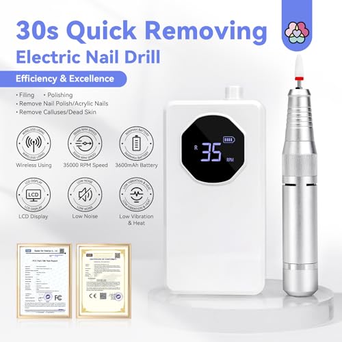 Electric Nail Drill Kit 35000RPM with Bits - White, Professional & DIY Use