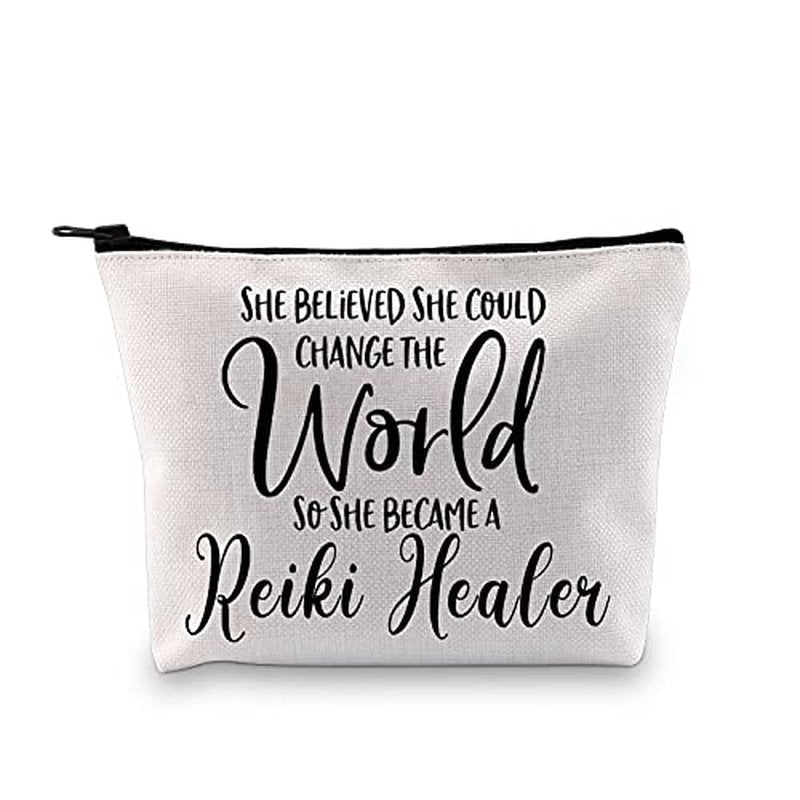 G2TUP Reiki Healer Thank You Gift She Believe She Can Change The World So She Became A Reiki Healer Cosmetic Bag (She Became A Reiki Healer White Bag)