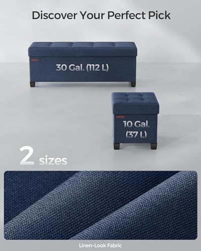 Storage Ottoman Bench with Legs - Foldable Foot Rest, Midnight Blue, No Flipping Lid
