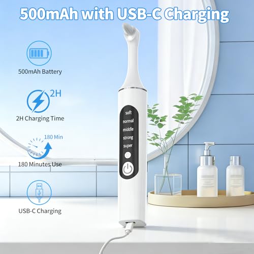 JUSIIUE Rechargeable White Tooth Polisher Kit with LED Light & 6 Heads