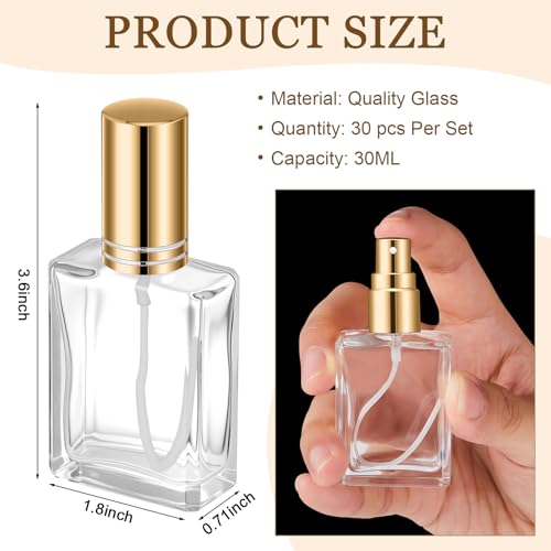 15 Pack 30ml Glass Square Perfume Bottles with Gold Caps - Reusable Travel Containers