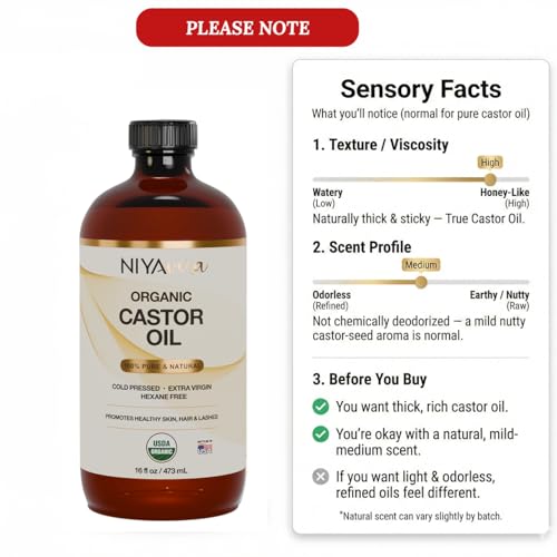 Terravera NIYAVERA Organic Castor Oil 16oz – Cold Pressed, Hexane Free, Glass Bottle