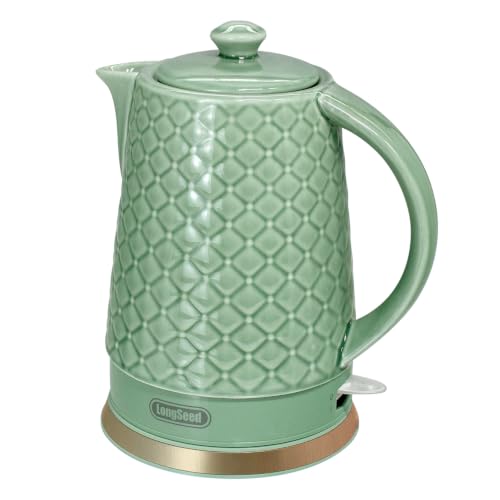 1.5L Ceramic Electric Kettle - Green Embossed Relief Design, Fast Boil, Auto Shut-Off