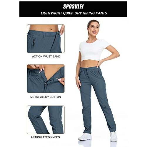 SPOSULEI Womens Summer Lightweight Pants Outdoor Nylon Quick Dry Travel Golf Hiking Sweatpants with Zipper Pockets