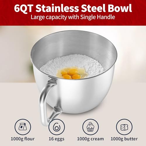 GEFT Red 6QT Electric Stand Mixer with Splash Guard & 600W Dough Hook