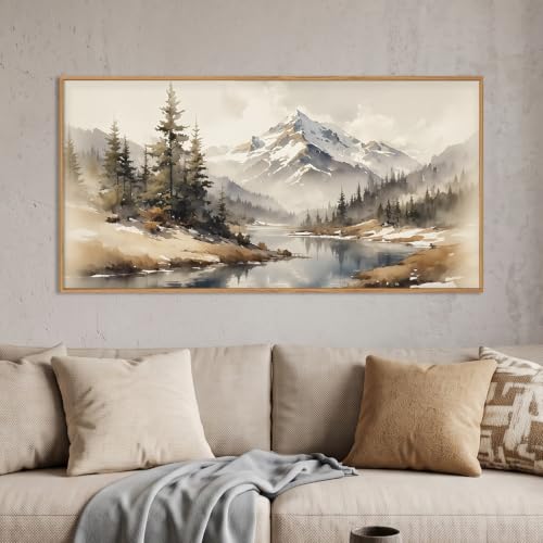 Misty Mountain Watercolor Canvas Wall Art Set - 20x40 Inches, Framed Nature Decor