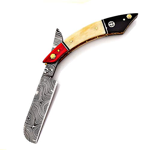Strong Edges Damascus Steel Straight Razor Kit with Leather Case & Strop - Classic Barber Shaving Razor, Pre-Honed for Men, Gift Ready
