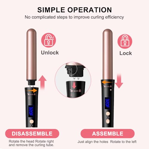 5 in 1 Curling Iron Set,Curling Iron Wand with 3 Barrel Hair Crimper(1.1inch) and 4 Interchangeable Ceramic Curling Wand(0.35"-1.25"), 4 Temp Heating Setting,Contain Protective Glove & 2 Clips