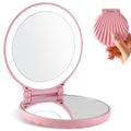 Compact Makeup Mirror with Lights - 3.5" Portable, 2-Sided, Lightweight & Shatterproof, Folding Magnifying Mirror 2X/10X, Small Gift for Women