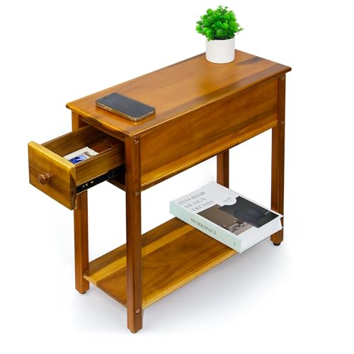 ENKEZI Narrow End Table with Drawer and Shelf - Top Drawer Variation
